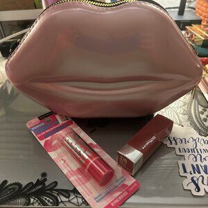 Metallic Pink Lips Handbag and Lipstick Bundle